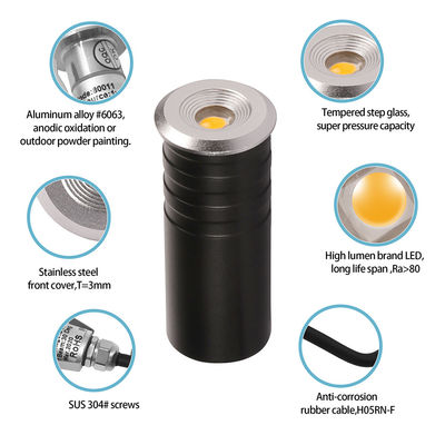 Μίνι IP67 1W CREE XPE LED Ενιαίο χρώμα φωτισμός εξωτερικού θαμμένου λαμπτήρα σκάλας φωτισμός
