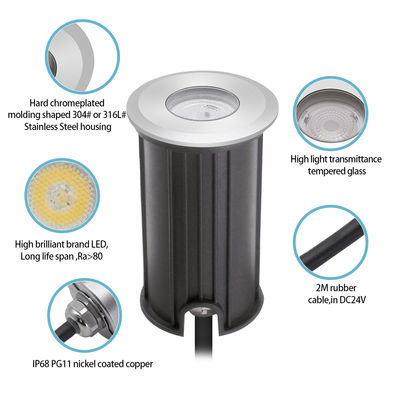 Ατσάλι από ανοξείδωτο χάλυβα IP68 DC24V Μίνι λάμπες λίμνης 1W 2W 3W Νέο σχέδιο με πιστοποίηση CE ROHS