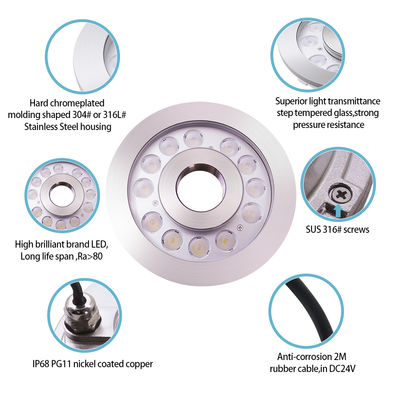 Φωτισμός κυκλώματος LED IP68 24W από ανοξείδωτο χάλυβα Φως υποβρύχιο