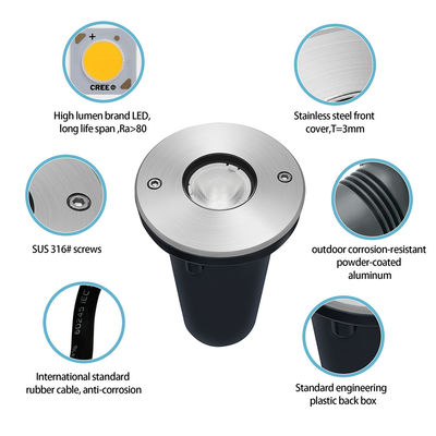 Φώτα LED υπογείου IP67 1W 3W DIA67MM DC24V Υδατοασφαλής για εξωτερικό κήπο