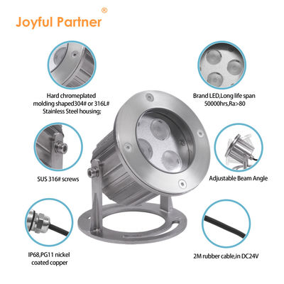 IP68 Αδιάβροχο από ανοξείδωτο χάλυβα 316 3x2W LED κάτω από το νερό φώτα για λίμνη με βάση τοποθέτησης