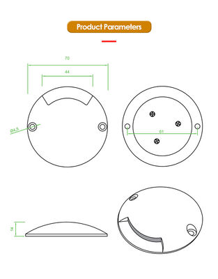 1W Ενσωματωμένο Φως Ultra Thin DIA70MM H14MM DC24V 3000k Warm White Για εξωτερικό φωτισμό