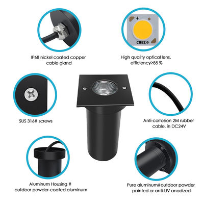 6W COB LED 85mm*85mm Μαύρο Αλουμίνιο Σχήμα Τετράγωνο Σχήμα Υπογείως Θρυμμένα Φώτα LED για εξωτερικούς κήπους αυλής