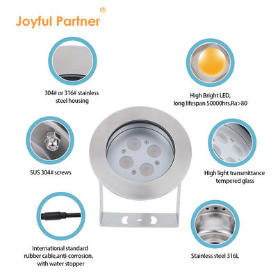 Ατσάλινο LED υποβρύχιο φως IP68 DC12V 24W Ζεστό λευκό 3000K για σιντριβάνι