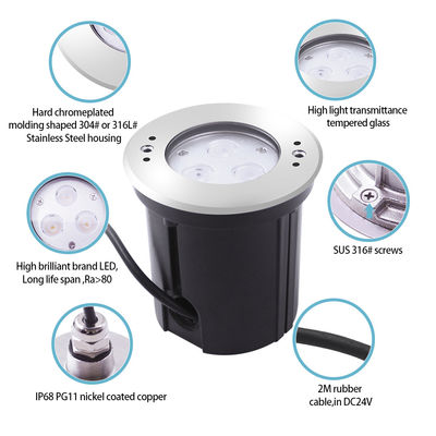 Υποβρύχιο φως LED 3W DIA118MM IP68 316 από ανοξείδωτο χάλυβα θερμό λευκό DC24V με πλαστικό μαντήλι