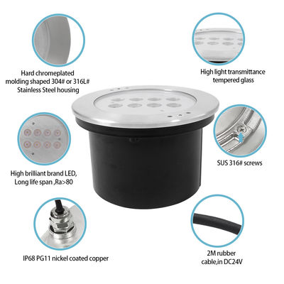Φώτα υποβρύχιας πισίνας LED RGBW IP68 SS316 DIA200mm Αδιάβροχα CE Rohs IP68 Πολυχρωματικά DC24V