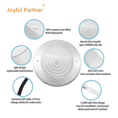 Υποβρύχια LED φώτα πισίνας 316 από ανοξείδωτο χάλυβα 18W 25W SMD2835 Υπερ λεπτή ρητίνη γεμάτο RGB χρώμα