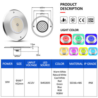 IP68 LED PAR56 Φως πισίνας αλλαγή χρώματος 12V 6W γεμάτο ρητίνη Αδιάβροχο Wifi RF τηλεχειριστήριο