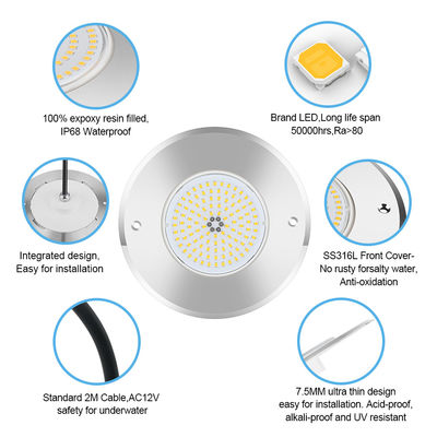 Φως πισίνας LED DIA160MM*32MM AC12V 316 από ανοξείδωτο χάλυβα με RGB ελεγκτή