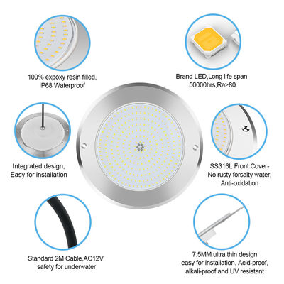 SUS316 Καλυμμένο IP68 DC12V 3000K LED υποβρύχιο φωτισμό λιμνού SPA