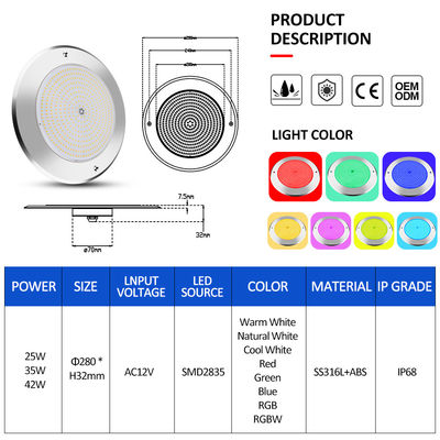 12 Volt Ατσάλινο Αδιάβροχο IP68 Φώτα πισίνας Smd2835