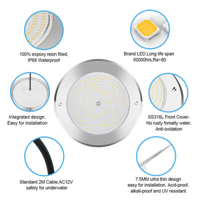 LED PAR56 Φως πισίνας 12 Volt Ατσάλι αδιάβροχο SMD 2835 Τσιπάκια 100% ρητίνη γεμάτη