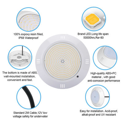 Εποξυδερμίδιο γεμάτο υποβρύχια πισίνα Φως τοίχος τοποθετημένο ABS στερέωμα IP68 AC12V 18W Dia 260mm