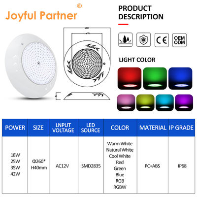 IP68 Αδιάβροχα RGB φώτα πισίνας SMD 2835 25W Ζεστά λευκά για διακόσμηση τοπίου