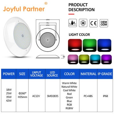 CE/RoHS/FCC/IP68 Φώτα LED με γεμάτο ρητίνη για κολύμβηση SMD 2835 AC 12V 25W Θερμό λευκό