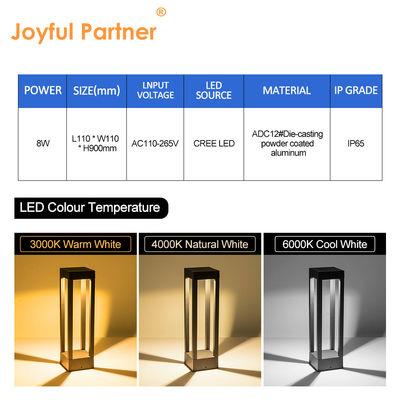 8W LED Garden Bollard Light Height Προσαρμοσμένο IP65 300mm 600mm 900mm Υλικό αλουμινίου για πεζοδρόμιο