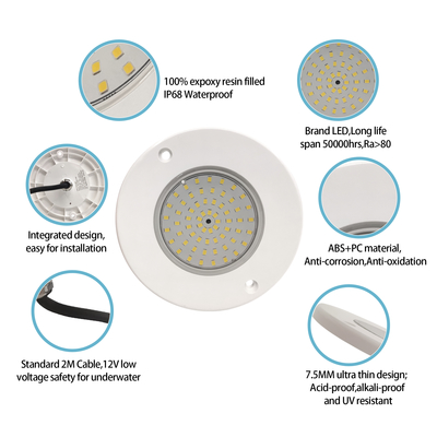 Φώτα πισίνας υποβρύχια DC12V 10W IP68 Πλήρως πλαστικό RGB 100% συγχρονισμένος έλεγχος