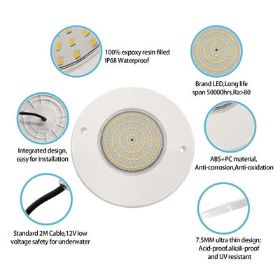 Αντανάκλαση φωτός πισίνας γεμάτη ρητίνη 160mm DC12V 10W Πλήρως πλαστικό SMD2835 108pcs RGBW Χρώμα Σταθερή τάση