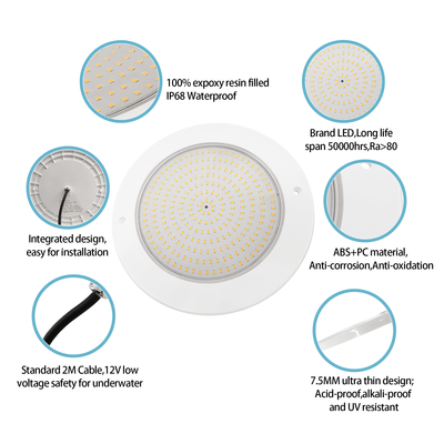 Αντανάκλαση φωτός πισίνας γεμάτη ρητίνη 160mm DC12V 10W Πλήρως πλαστικό SMD2835 108pcs RGBW Χρώμα Σταθερή τάση