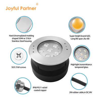 LED υποβρύχιο φως 24Volts 6W 12W ανοξείδωτο χάλυβα 316 με δροσερό λευκό με πλαστικό μαντήλι για πισίνα
