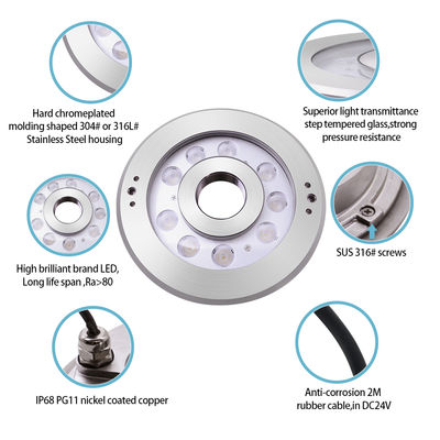 Ατσάλι από ανοξείδωτο χάλυβα υποβρύχιο φως φωτισμού LED IP68 DC24V CE πιστοποιημένο