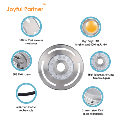 Υποβρύχιο φως φεγγαριού LED IP68 12W 24W 36W Ζεστό λευκό μπλε RGB ανοξείδωτο χάλυβα 316L με διάμετρο 285mm