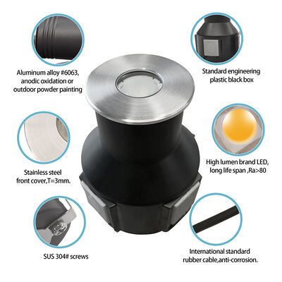 LED Inground Uplight Αδιάβροχο 3000K DIA55MM Ενσωματωμένο τύπου 24V DC IP67 με παγωμένο γυαλί