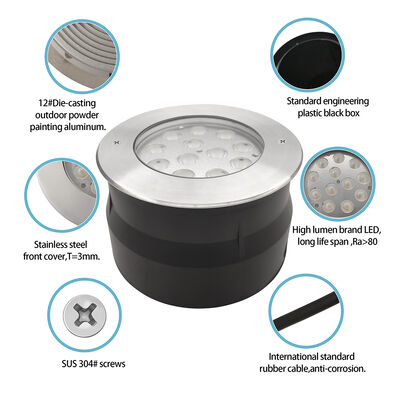 IP67 LED υπόγειο φως 12W 24W 36W DIA185MM RGB3in1 3000K ζεστό λευκό για Garden Park Plaza