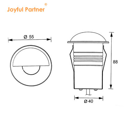 LED Uplight 1W 2W ανοξείδωτο χάλυβα 316 μπροστινό κάλυμμα 100-240VAC DIA 55MM με πλαστικό πίσω κουτί