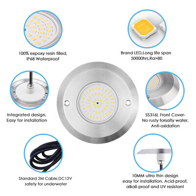 LED PAR56 LED φωτισμός πισίνας 6W SMD2835 Διάσταση 110*34MM 20pcs/CTN DC12V από ανοξείδωτο χάλυβα 316 με ABS