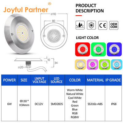 IP68 Υποβρύχιο PAR 56 Φως πισίνας 6W SMD2835 Διάσταση 110*34MM Ultra Thin 10MM
