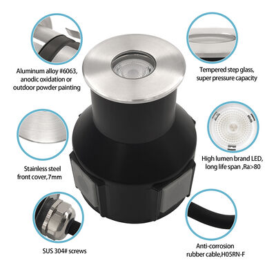 Εξωτερικά θαμμένα υπόγεια φώτα DC24V Ενσωματωμένος οδηγός DIA55MM 3W 3000K IP67 Για εφαρμογή δρόμου κήπου