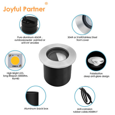 LED εξωτερικό θαμμένο φως 316 ανοξείδωτο χάλυβα μπροστινό κάλυμμα Ανερόστερο IP67 4W Cree LED Διαμέτρου 80MM